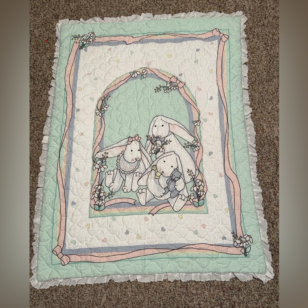 vintage Daisy Kingdom nursery quilt cows‎ bunnies unisex boys girls baby blanket